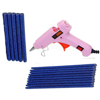                       Pink Glue Gun With 15 Blue Glitter Stick (Leak Proof)                                              