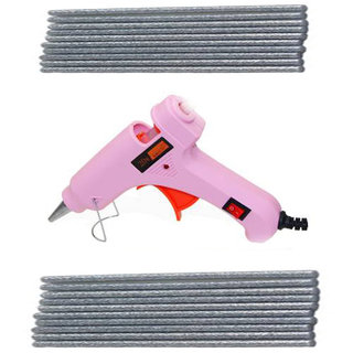                       Pink Glue Gun With 20 Silver Glitter Stick (Leak Proof)                                              