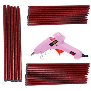                      Pink Glue Gun With 25 Red Glitter Stick (Leak Proof)                                              