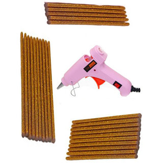                       Pink Glue Gun With 25 Golden Glitter Stick (Leak Proof)                                              