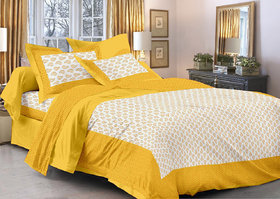 Frionkandy Cotton Paisley Print Yellow Double Bed Sheet With 2 Pillow Covers - (82 X 92 Inch) - Shkap1066