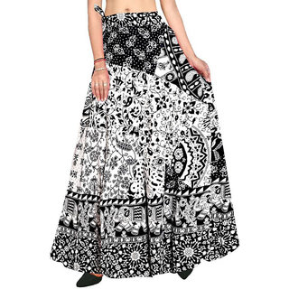Frionkandy Cotton White A-Line Full Length Wrap Around Skirt - Free Size (Length-38, Waist Upto-46)