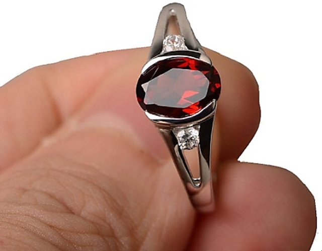Silver Plated Geometric Design Red Color Finger Ring
