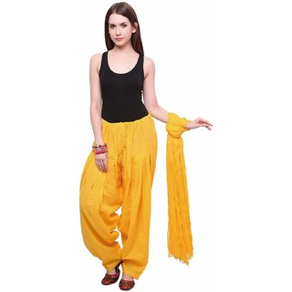 Frionkandy Cotton Yellow Solid Patiala Salwar With Dupatta - (Free Size, Dupatta- 2.25Mtr, Patiala Salwar - 3.50Mtr)