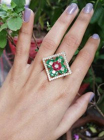 Abdesigns Green American Diamond Ring For Women