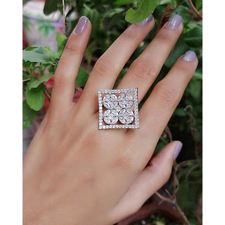 Abdesigns Silver American Diamond Ring For Women