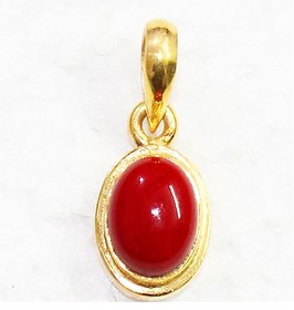 Ceylonmine Red Munga Stone Pendant Natural & Lab Certified Gemstone Coral Locket 6.00 Ratti For Women & Girls