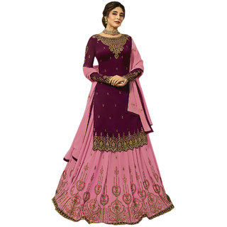 Krishna Tex Purple Georgette Embroidery Work Lehenga Style And Salwar Suit