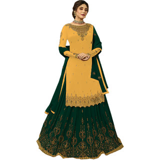 Krishna Tex Yellow Georgette Embroidery Work Lehenga Style And Salwar Suit
