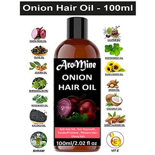 Aromine Pure And Organic Onion Hair Oil For Hair Growth Anti Dandruff And Hair Fall Control 100Ml