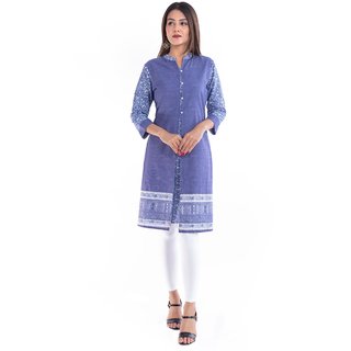                       Kalila Cotton Office Wear Double Layer Printed Front Slit Kurti                                              