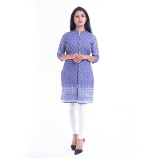                       Kalila Cotton Office Wear Double Layer Printed Front Slit Straight Kurti                                              