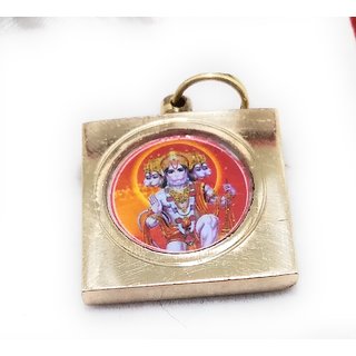 Ashtadhatu Gold Plated Square Panchmukhi Hanuman Yantra Locket With Mantra