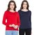 Haoser Women Cotton Slim Fit Full Sleeve Combo T Shirts For Women, Red And Nevy Blue Tshirts For Women