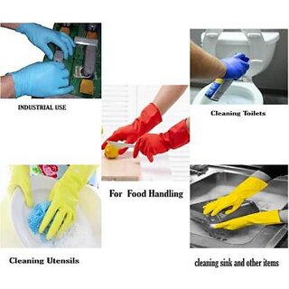 Eastern Club Cleaning Gloves Reusable Rubber Hand Gloves, Stretchable Gloves For Washing Cleaning Kitchen (1 Pair)