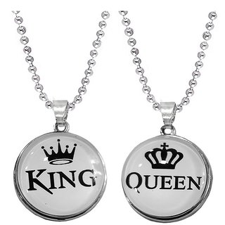 Men Style Valentine Gift Couple King Queen White Black Stainless Steel Crystal Necklace Pendant