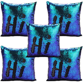                       Kartik Sequin Mermaid Throw Pillow Cover With Color Changing Reversible Paulette (Green And Black)- Set Of 5 (12 X 12)                                              