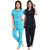 Be You Blue-Black Cotton Women Shirt & Pyjama Night Suit Pack Of 2