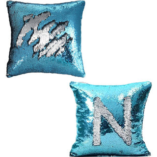                       Kartik Sequin Mermaid Throw Pillow Cover With Color Changing Reversible Paulette (Firozi And Silver)- Set Of 2 (16 X 16)                                              