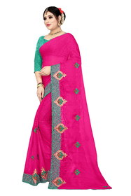 Aurima Womens Mose Silk Designer Saree With Heavy Embroidered Bordered With Patch Work