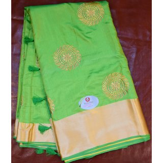 Green Vanarasi Silk With Blouse And Body Embroidery. Green Vanarasi Silk With Blouse And Body Embroidery.