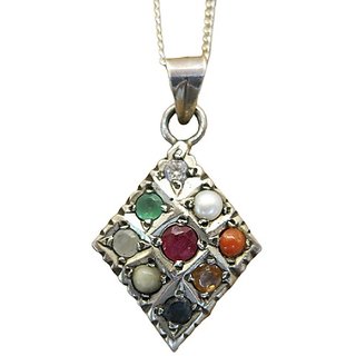                       Natural Navratna / Navratan Pendant Original & Lab Certified Gemstone Navgrah Pendant For Women & Men                                              