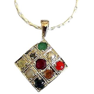                       Navratna Pendant ( Navratan Locket ) Original  Unheated Gemstone Crystal Navgrah Pendant For Unisex By Ceylonmine                                              