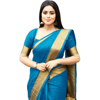 Label Kanupriya Solid/Plain Sarees : Buy Label Kanupriya Teal Blue Saree  With Striped Blouse with Unstitched Online | Nykaa Fashion