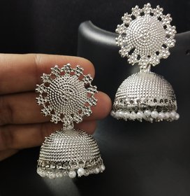 Oxidized Pearl Silver Plated Jhumki Earrings Set