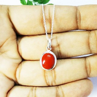                       Coral Pendant With Natural 5.5 Moonga Stone Astrological Lab Certified - Ceylonmine                                              