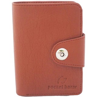 Pocket Bazarmen Tan Artificial Leather Card Holder(10 Card Slots)