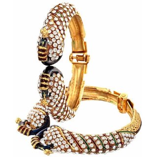                       JSD Gold Plated American Diamond Adjustable Peacock Shape Hand Braclete for Girl & women                                              