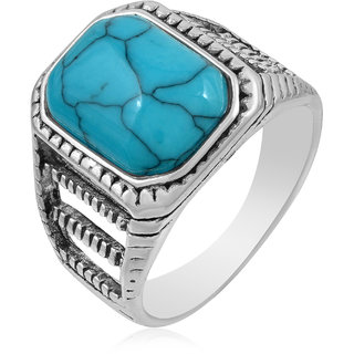                      MissMister Silver plated Faux Turquoise Firoza Finger ring Men Fashion                                              
