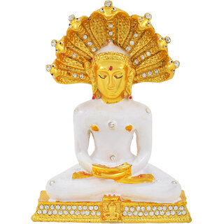                       MissMister Brass Big and heavy White colour Bhagwan Parshvanath Jain idol stand Home dcor                                              