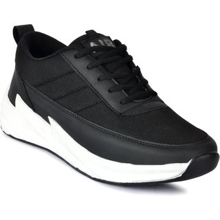 Black leather running best sale shoes