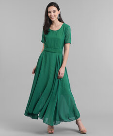 Vivent  Women Sea Green Plain Georgette Dress