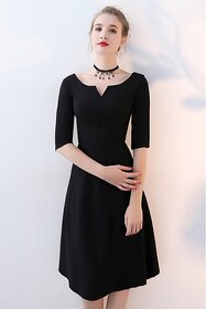 Vivient Women Black Plain V-Cut Neck Hosery Short Dress