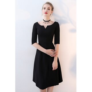 Vivient Women Black Plain V-Cut Neck Hosery Short Dress