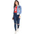 BuyNewTrend Mid Blue Full Sleeve Printed Denim Buttoned Jacket with Hoodie For Women-(Mid Blue-2438)