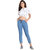 BuyNewTrend Light Blue Pearl Embellished Skinny Denim Jeans For Women-(Light Blue-2440)