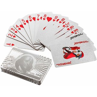 Mubco Poker Cards Luxury Silver Foil Plated  US Currency Back Design (Silver Color).