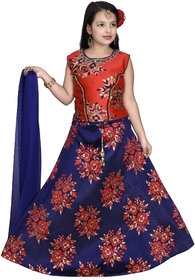 Sky Heights Girls Red Silk Blend Party Wear Ethnic Lehenga Choli