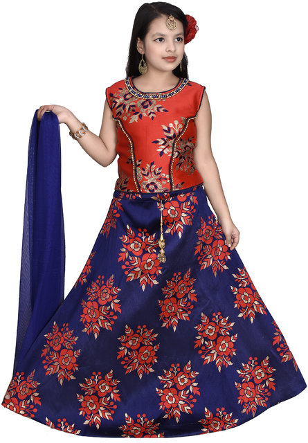 Buy Femisha Creation Red Satin Solid Embroidered Kiss Girls Traditional  Lehenga Choli(It's 3-15 Years Girls)Free Size. Online @ ₹618 from ShopClues