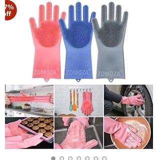 Buy Silicon Washing Scrubbing Gloves For Bartan, Dish, Kitchen, Vessel ...