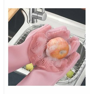 Green Home Silicon Washing Gloves (Multicolor)