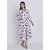 FrionKandy Women's Blue Rayon 3/4th Sleeves Floral Printed Maxi Dress