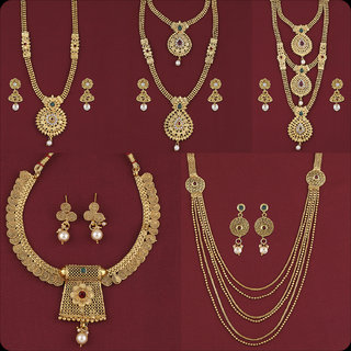 Buy SILVER SHINE Gold Plated Traditional Designer Long Set Combo For Women Set of 5 Online 1299 from ShopClues