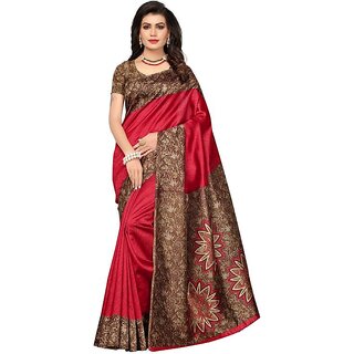                       Svb Saree Maroon Colour Kalamakari Mysore Silk Saree                                              
