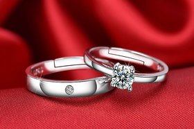 Couple Rings Silver Plated White Sparking stones designer adjustable Ring Valentines/Anniversary Gift