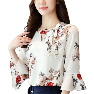Buy Rosella White Floral Print Keyhole Neck Tank Tops For Women Online ...